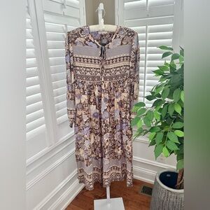 R. Vivimos Long Balloon Sleeve Boho Printed Midi Dress Size Medium